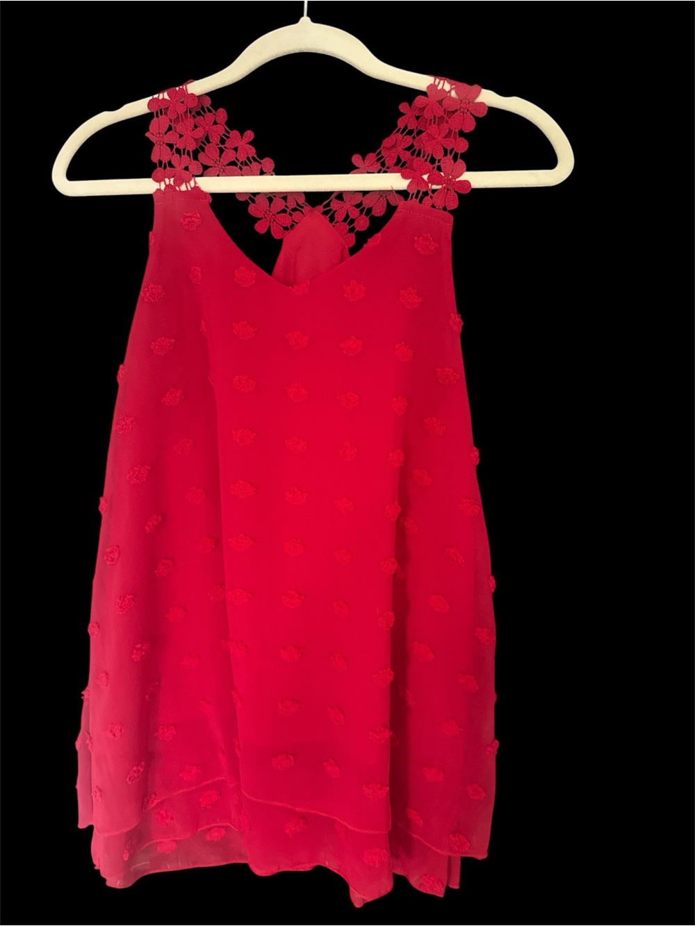 Red Floral Appliqué Sleeveless Tank